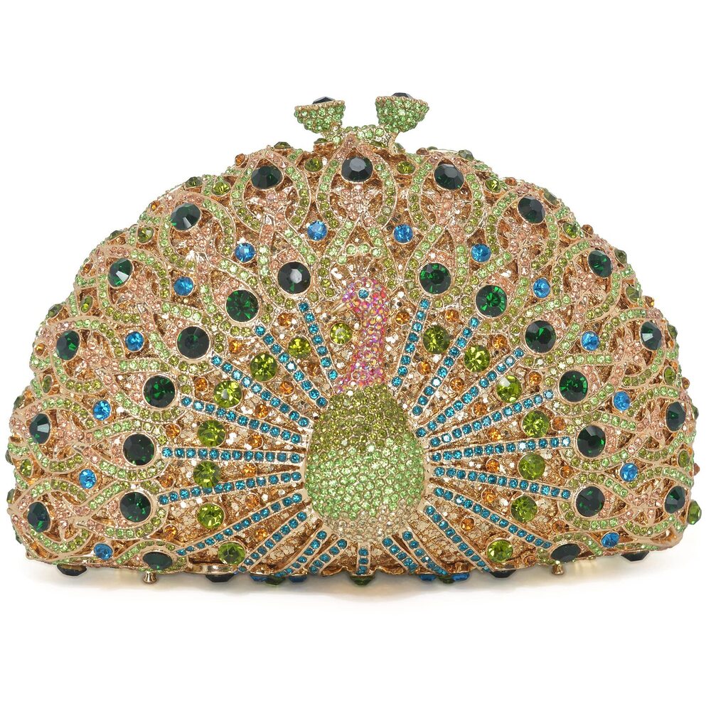 8984 Peacock Luxury Rhinestone Crystal Evening Clutch Bag Sparkly Bride